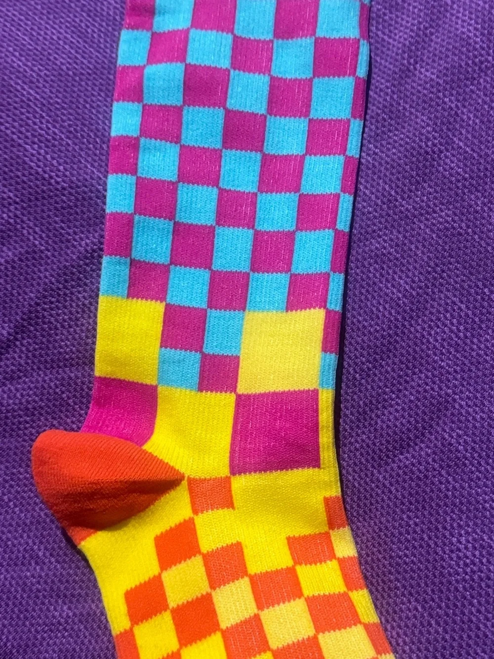 Men's or Women’s Colorblock & Check Socks - Yellow, Teal, Pink, Orange